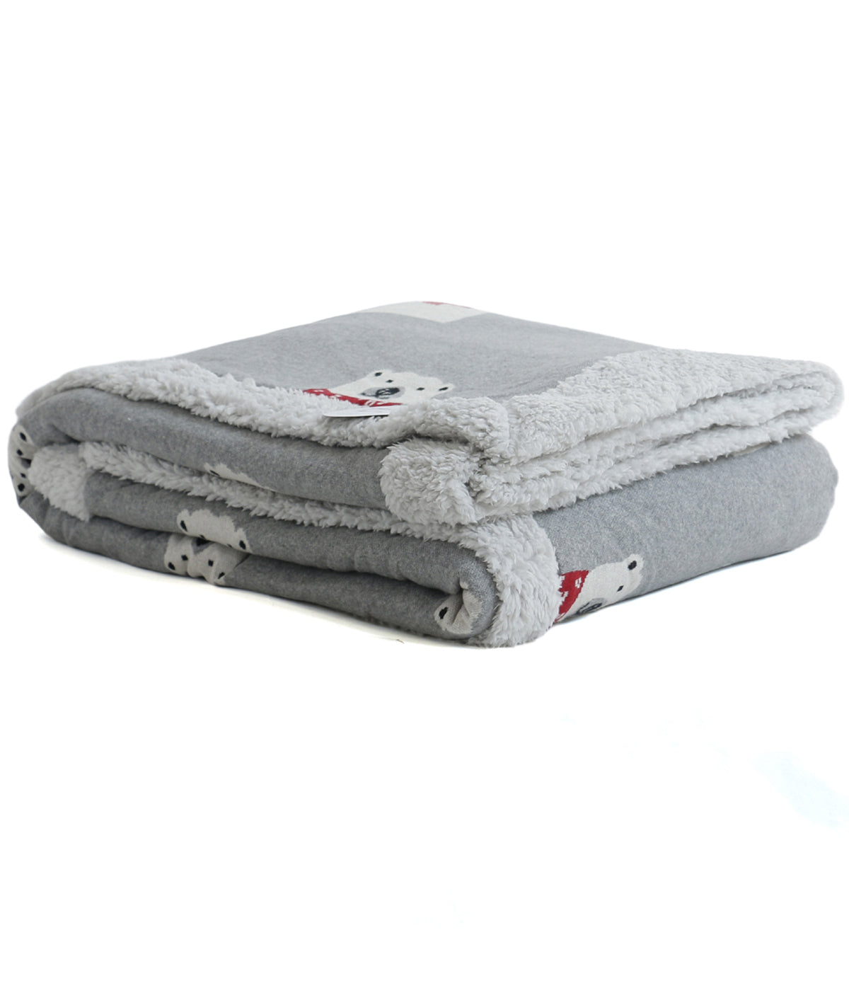 Winter Fun Grey Cotton Knitted Kids Single Bed Blanket with Warm Sherpa Fabric