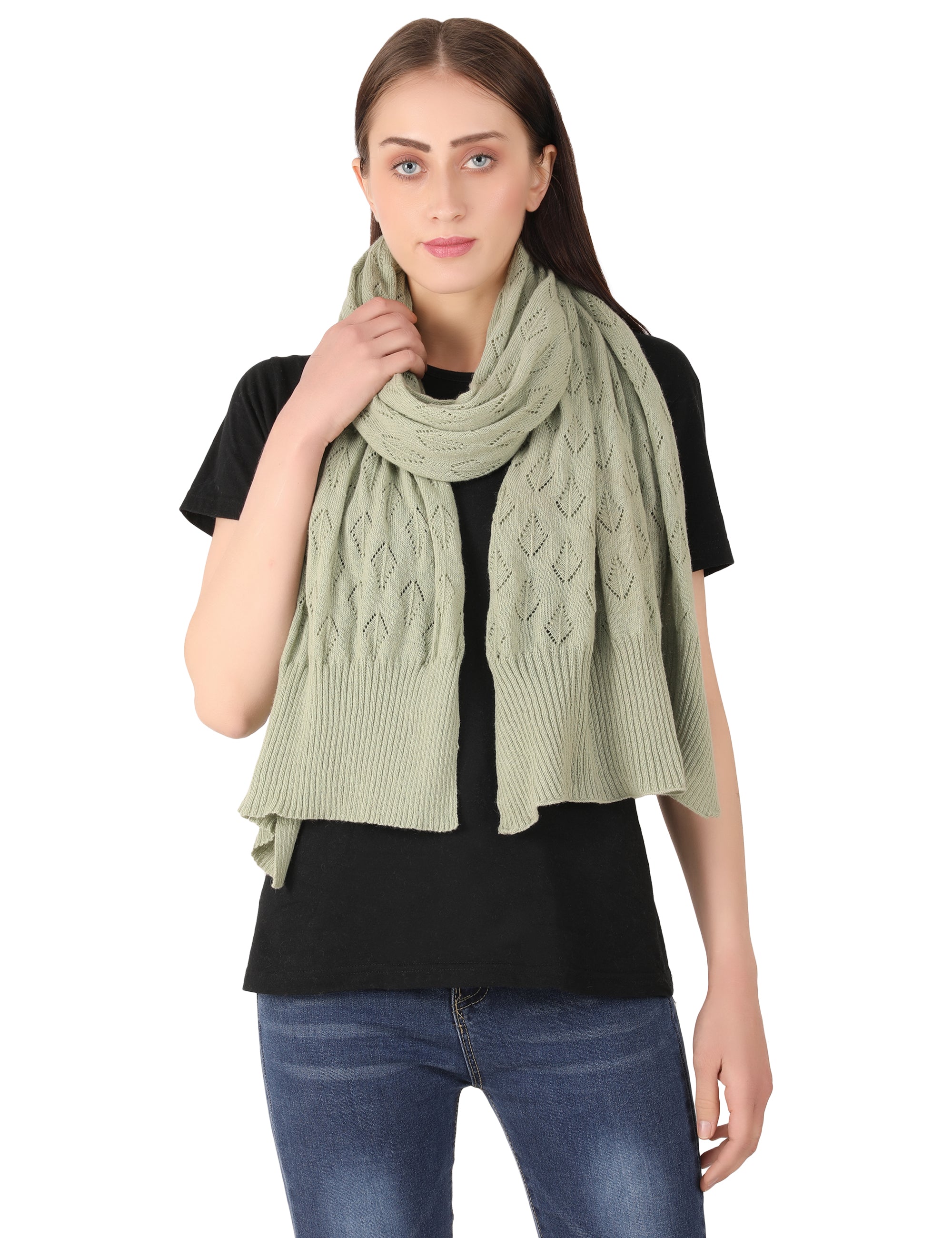 Bridgette - Mint Color Lambswool & Nylon Knitted Shawl Wrap