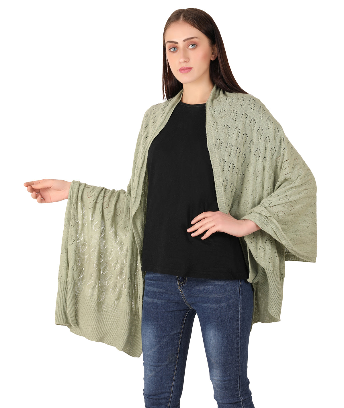 Bridgette - Mint Color Lambswool & Nylon Knitted Shawl Wrap