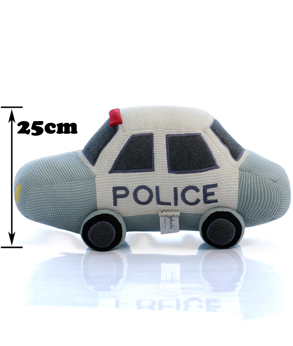 Police Car - Light Blue , Black and Natural 100% Cotton Knitted Stuffed Soft Toy for Babies / Kids