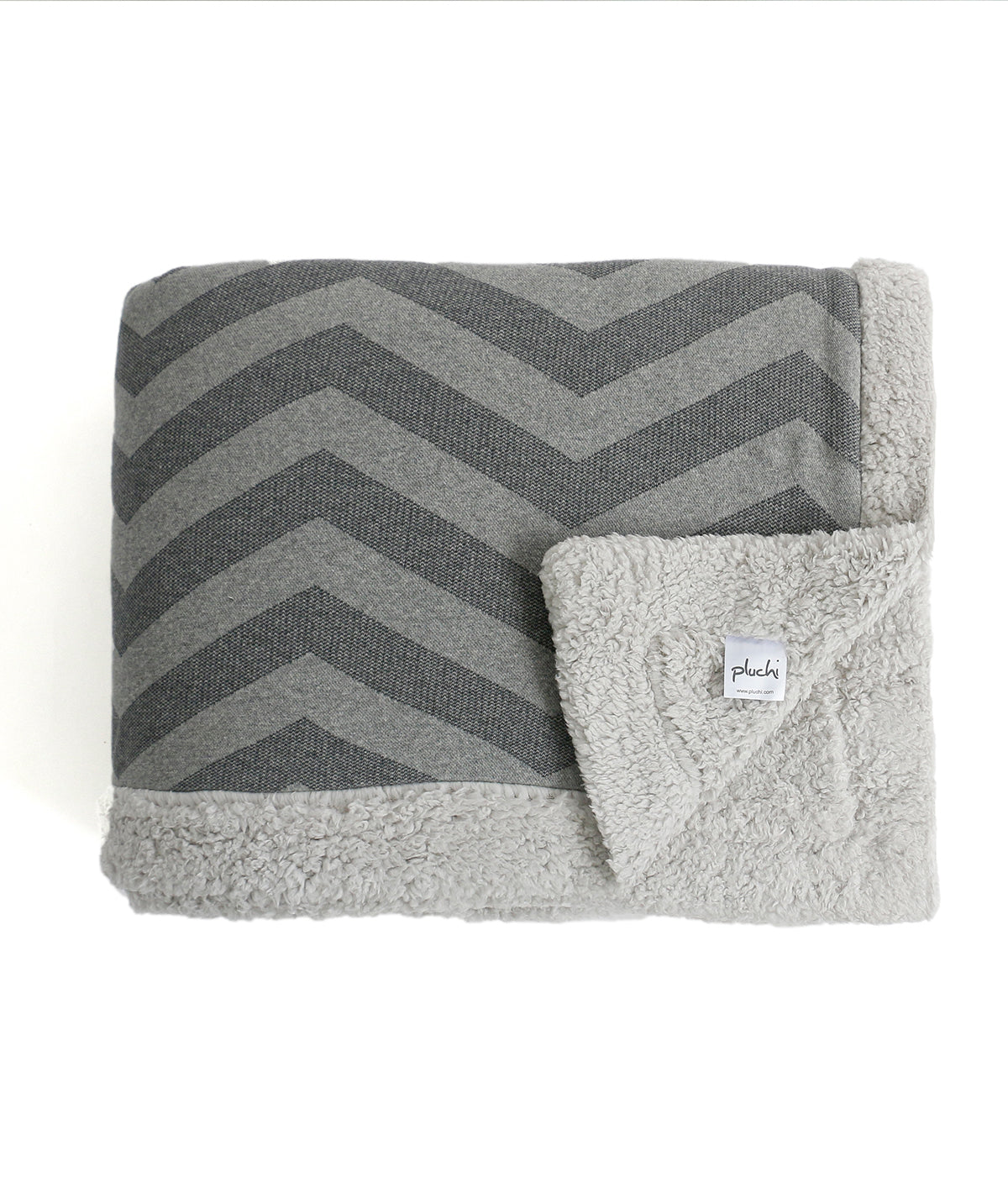 Chevron Double Bed Warm Blanket With Cotton Knitted Front And Sherpa Fabric Back (Light Grey & Dark Grey Melange)