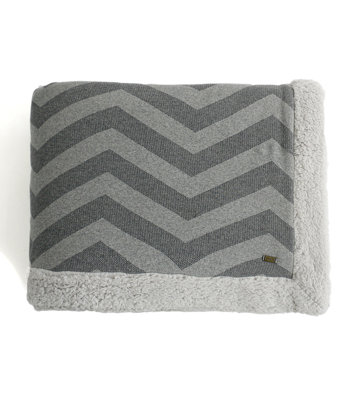 Chevron Double Bed Warm Blanket With Cotton Knitted Front And Sherpa Fabric Back (Light Grey & Dark Grey Melange)