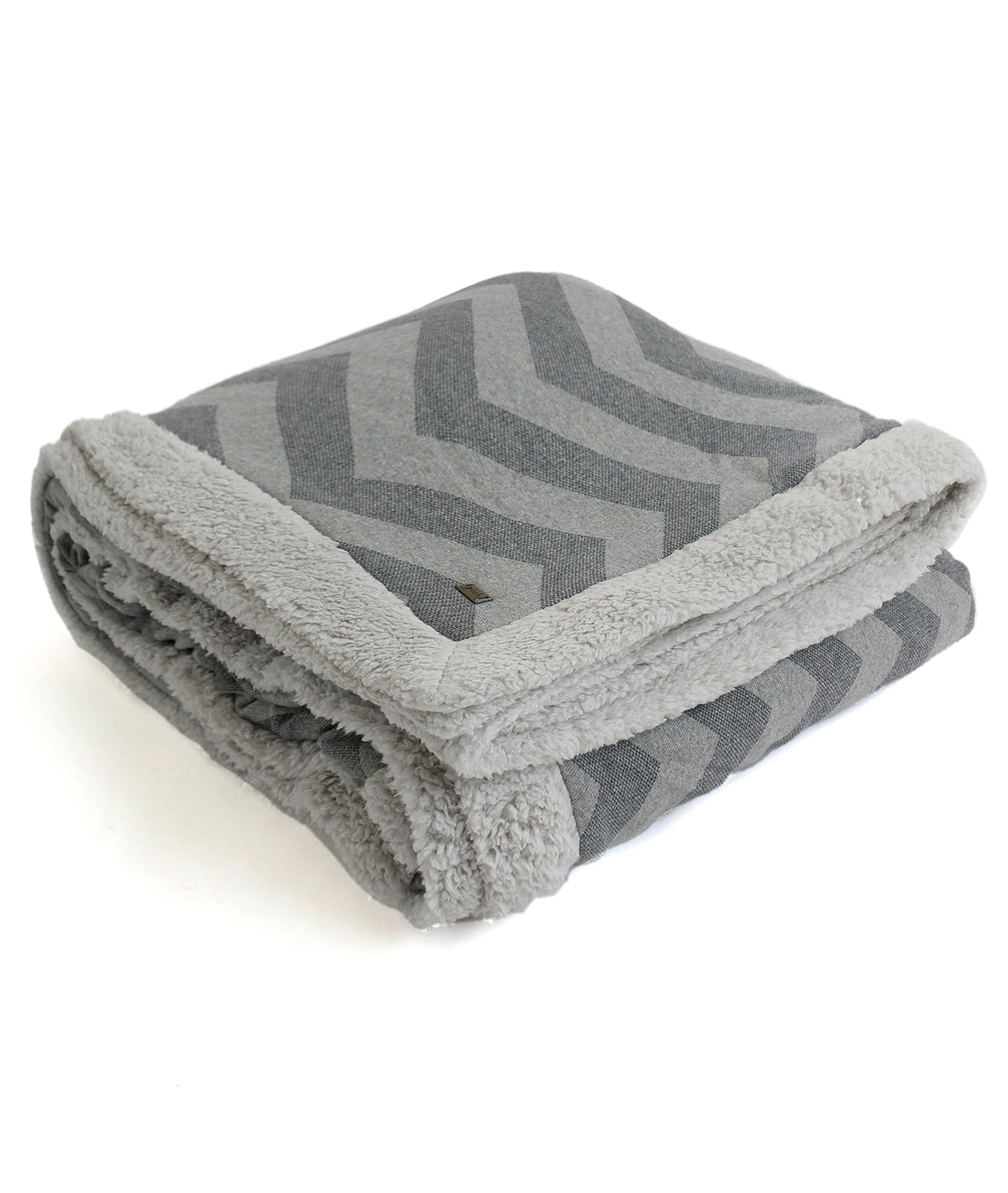 Chevron Double Bed Warm Blanket With Cotton Knitted Front And Sherpa Fabric Back (Light Grey & Dark Grey Melange)