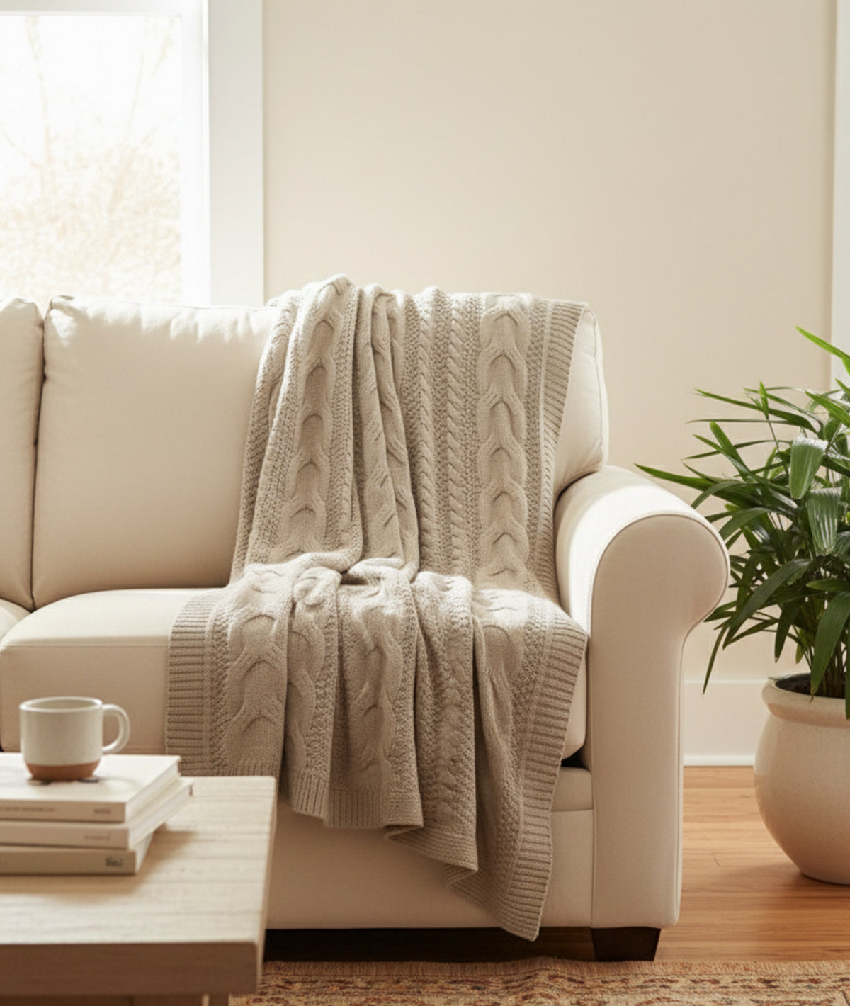 Classical Throw Pale Whisper 100% Cotton Knitted All Season AC Throw Blanket