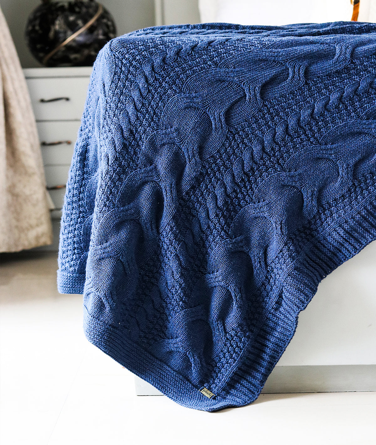 Classical Throw Navy Melange 100% Cotton Knitted All Season AC Throw Blanket