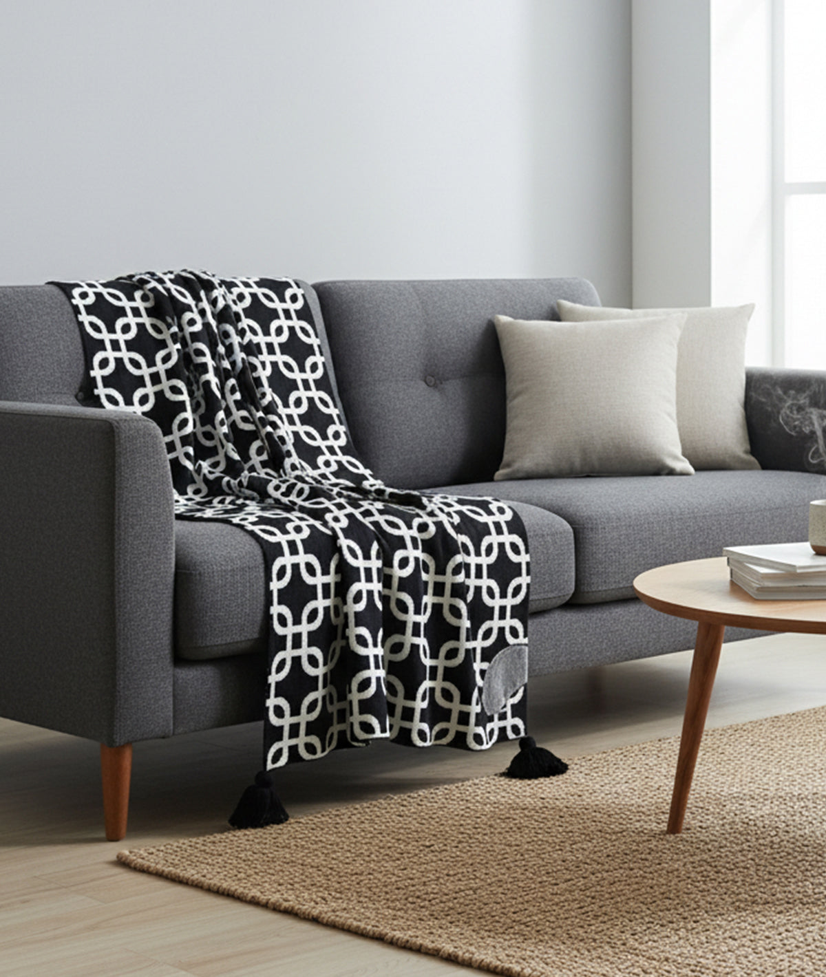 Stroke - Black & Natural 100% Cotton Knitted All Season AC Throw Blanket