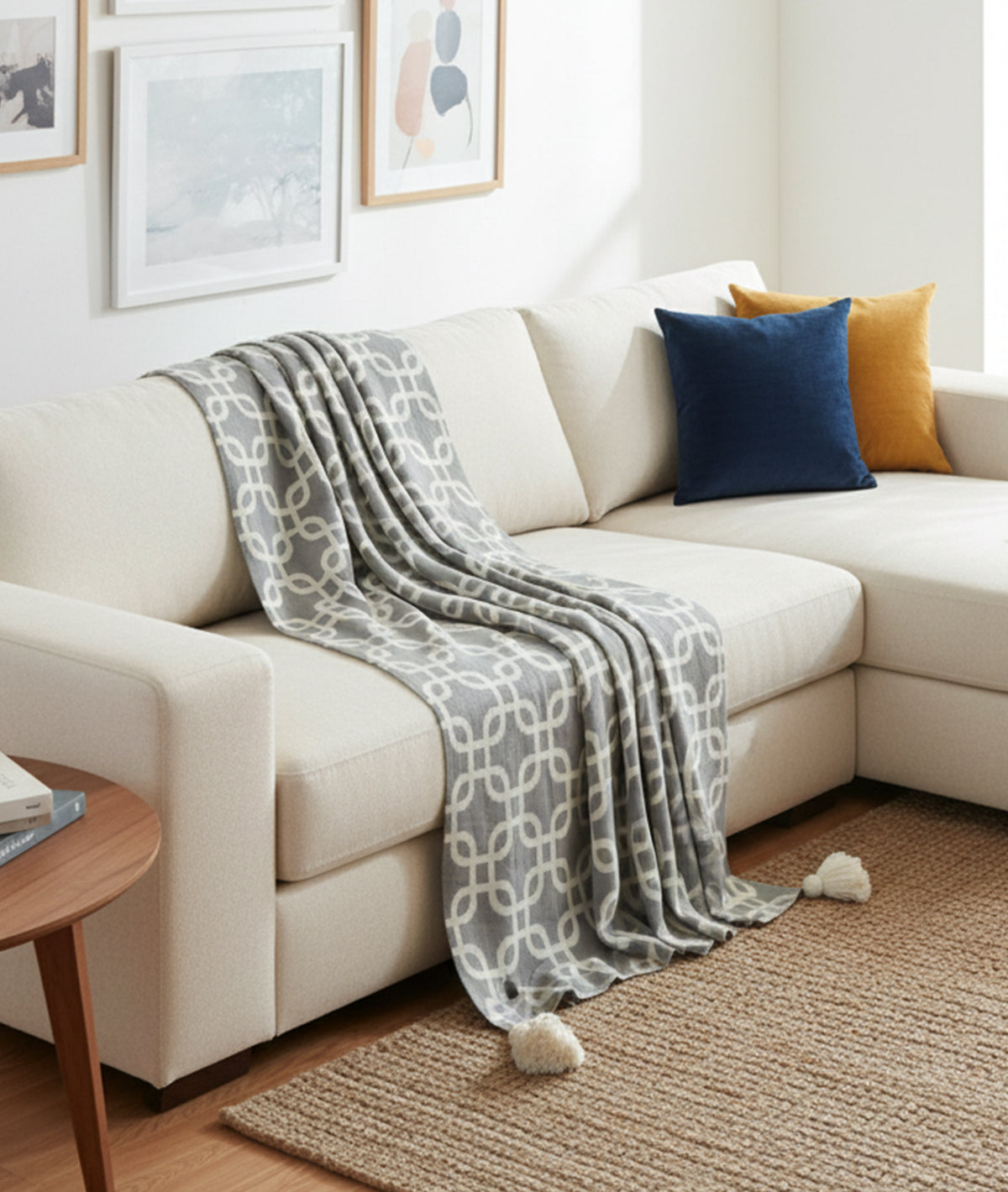 Stroke - Light Grey & Natural 100% Cotton Knitted All Season AC Throw Blanket