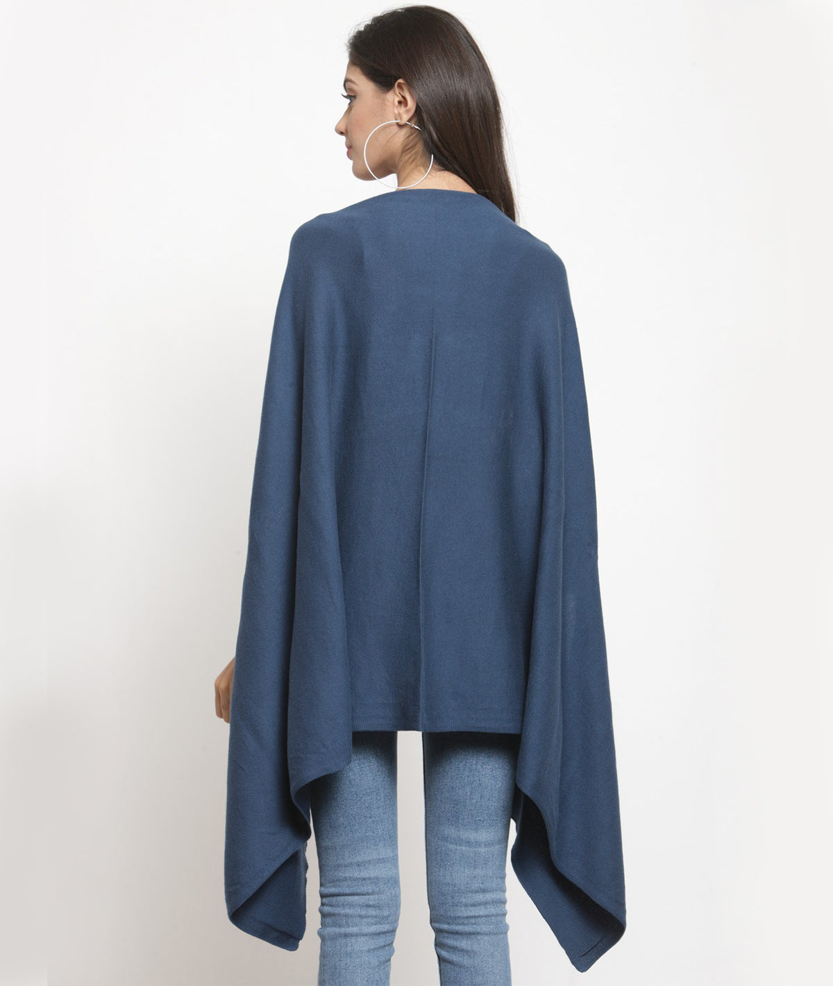 Palma Knitted Cotton Fashion Poncho / Top / Cape in Egyptian Blue Color for Everyday Chic Look (One Size Fits All)