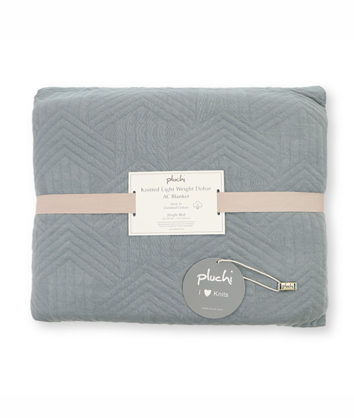 Praquet Cool Grey & Blue Grey Cotton Knitted Single Bed AC Quilted Blanket