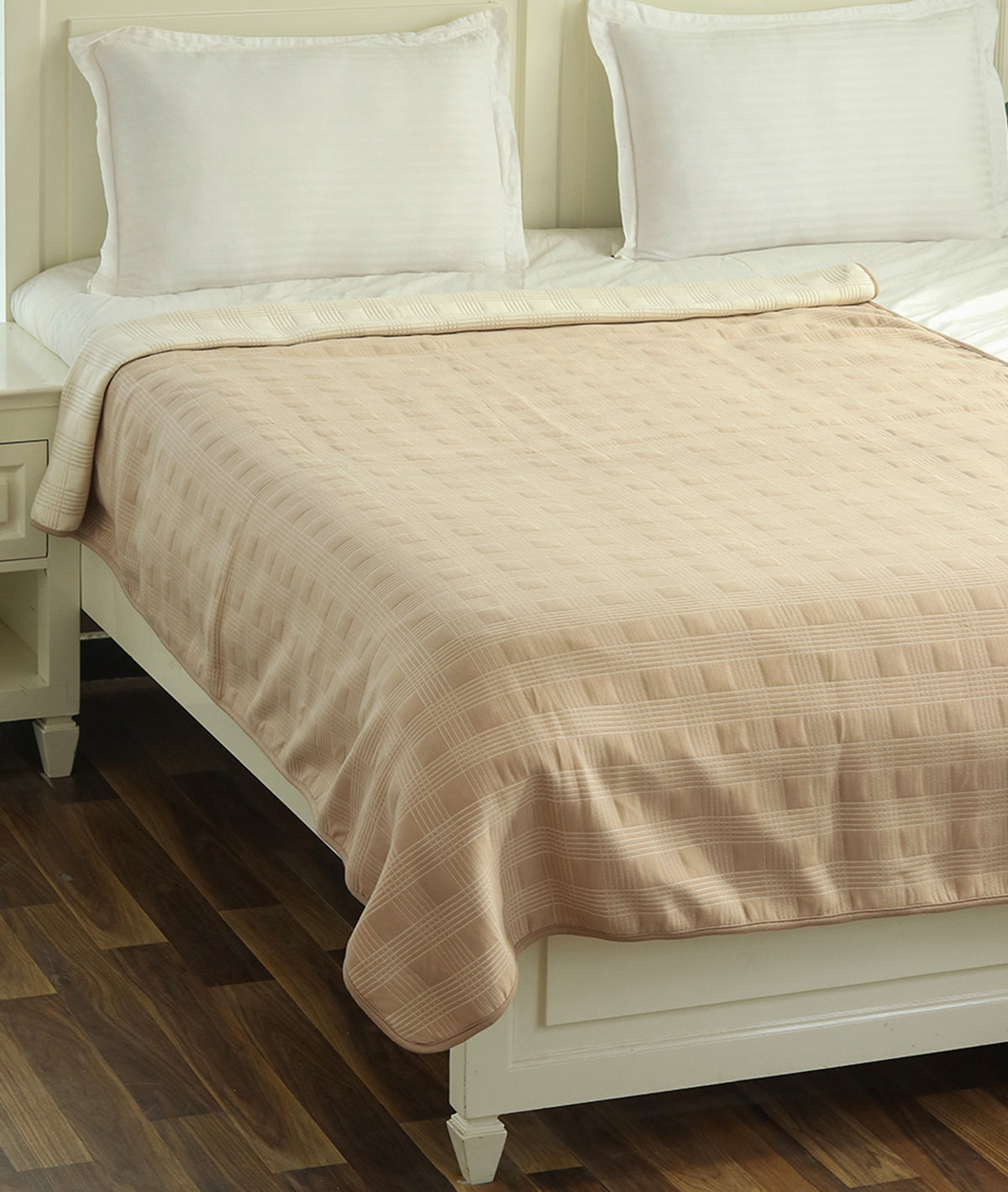 Tartan Check Cotton Knitted Single Bed Dohar / Quilt (Linen & Natural)
