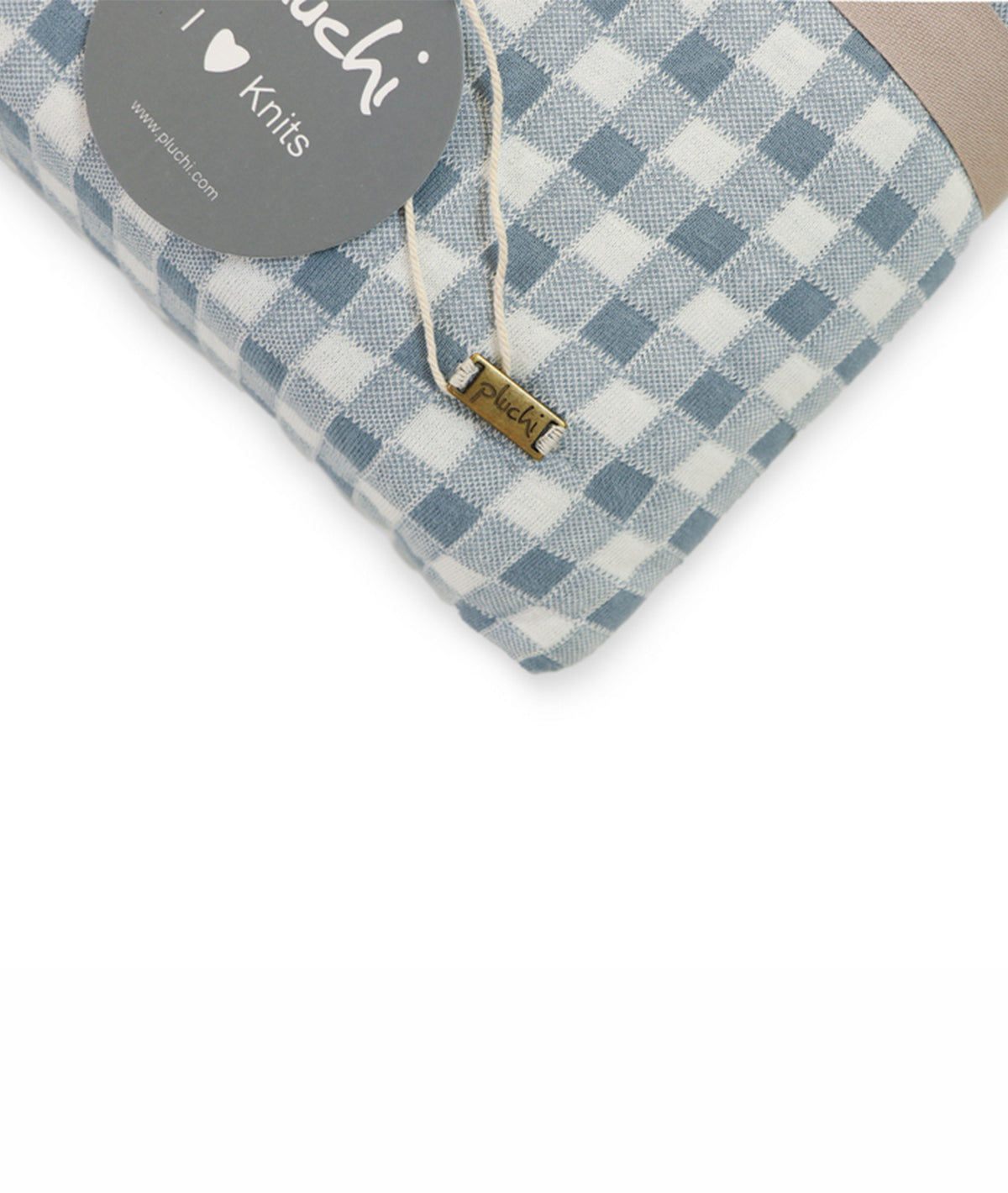 Square Cheque Cadet Blue & Ivory Cotton Knitted Single Bed AC Quilted Blanket