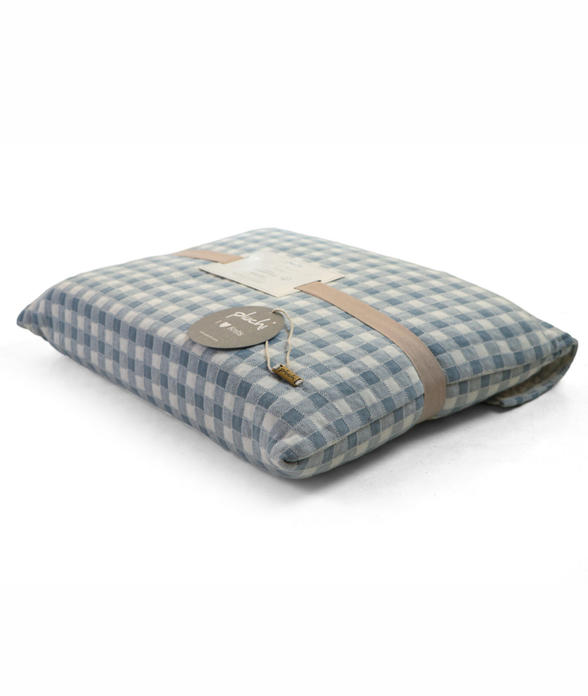 Square Cheque Cadet Blue & Ivory Cotton Knitted Single Bed AC Quilted Blanket