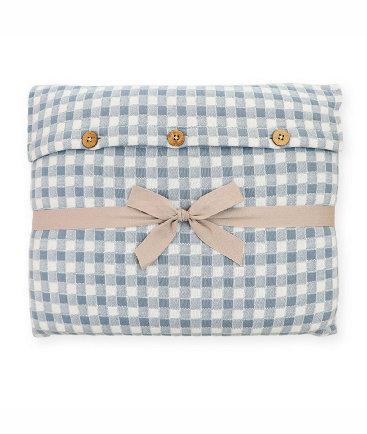 Square Cheque Cadet Blue & Ivory Cotton Knitted Single Bed AC Quilted Blanket