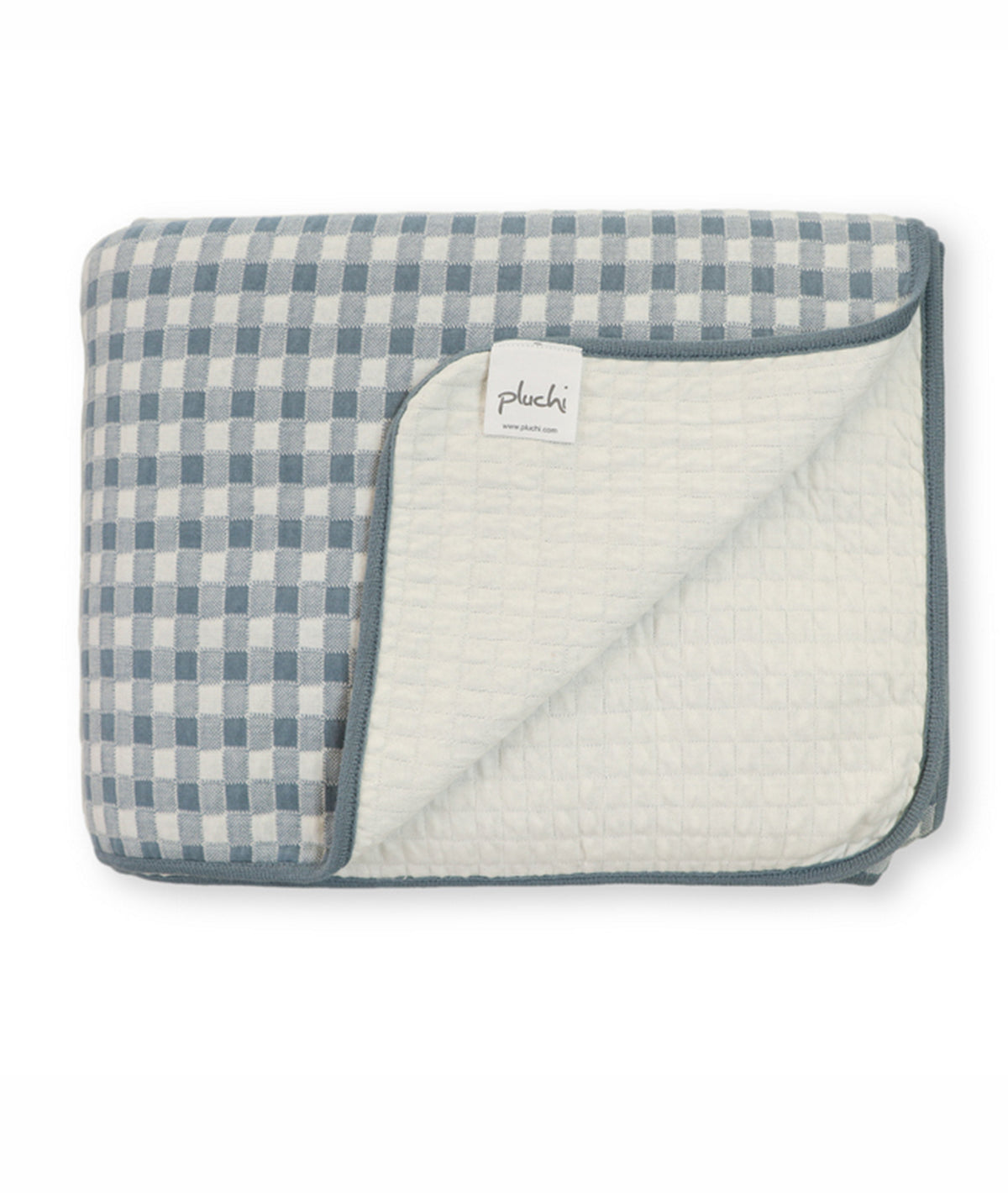 Square Cheque Cadet Blue & Ivory Cotton Knitted Single Bed AC Quilted Blanket