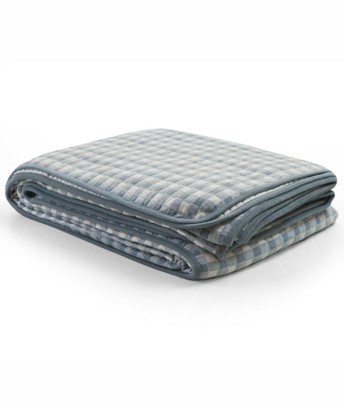 Square Cheque Cadet Blue & Ivory Cotton Knitted Single Bed AC Quilted Blanket