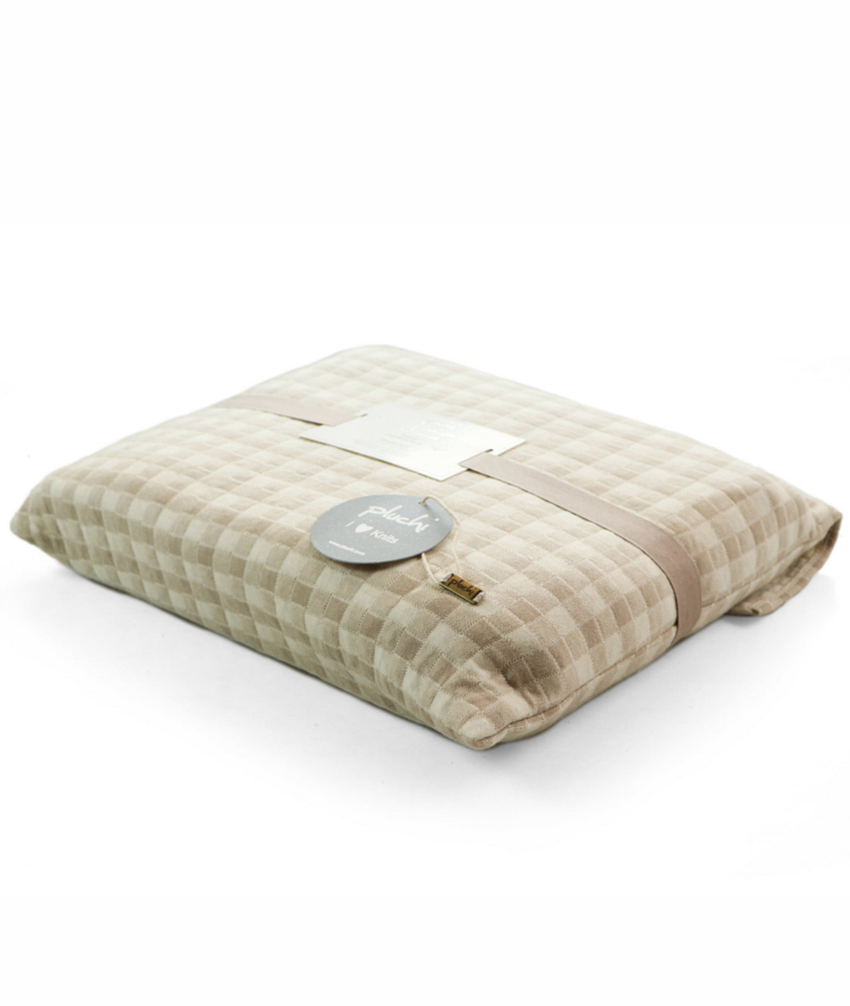 Square Cheque Pale Whisper & Natural Cotton Knitted Single Bed AC Quilted Blanket
