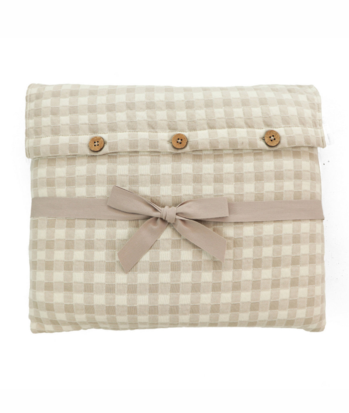 Square Cheque Pale Whisper & Natural Cotton Knitted Single Bed AC Quilted Blanket