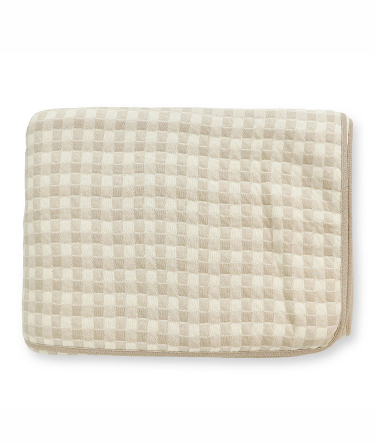 Square Cheque Pale Whisper & Natural Cotton Knitted Single Bed AC Quilted Blanket