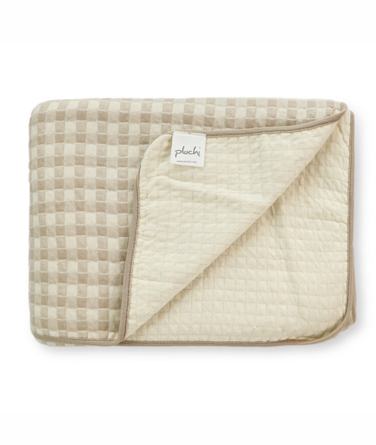 Square Cheque Pale Whisper & Natural Cotton Knitted Single Bed AC Quilted Blanket
