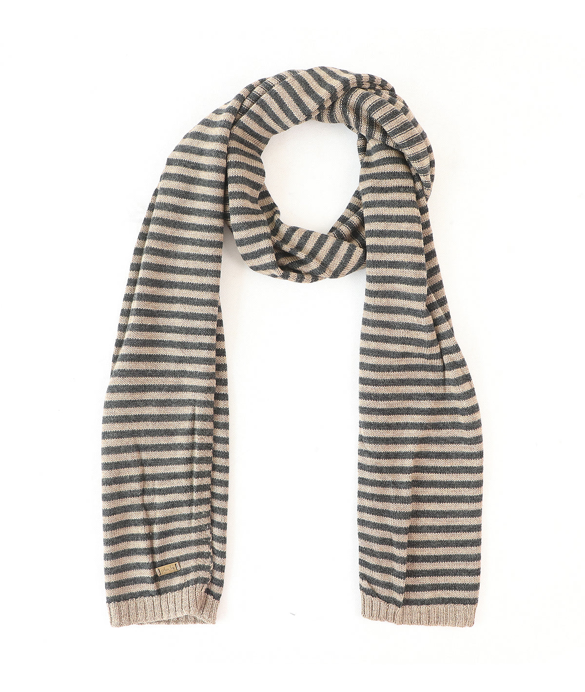 Classic Stripes Merino Wool Scarf (Charcoal & Fawn Mix)