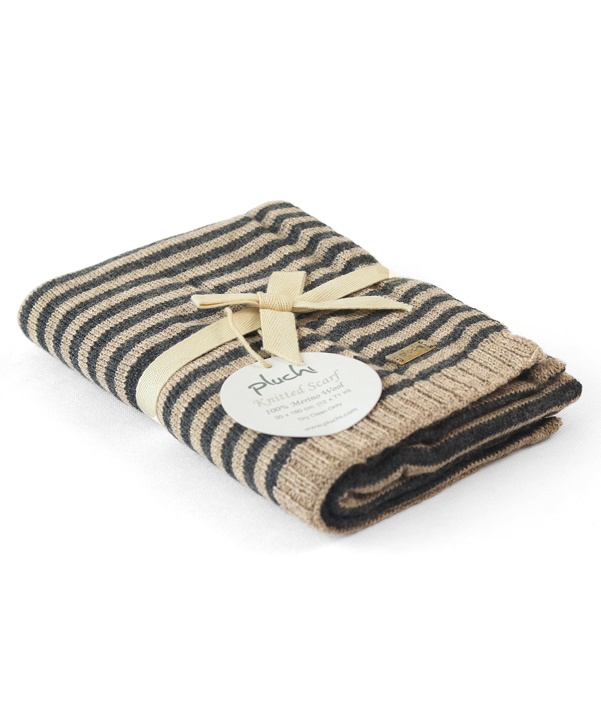 Classic Stripes Merino Wool Scarf (Charcoal & Fawn Mix)