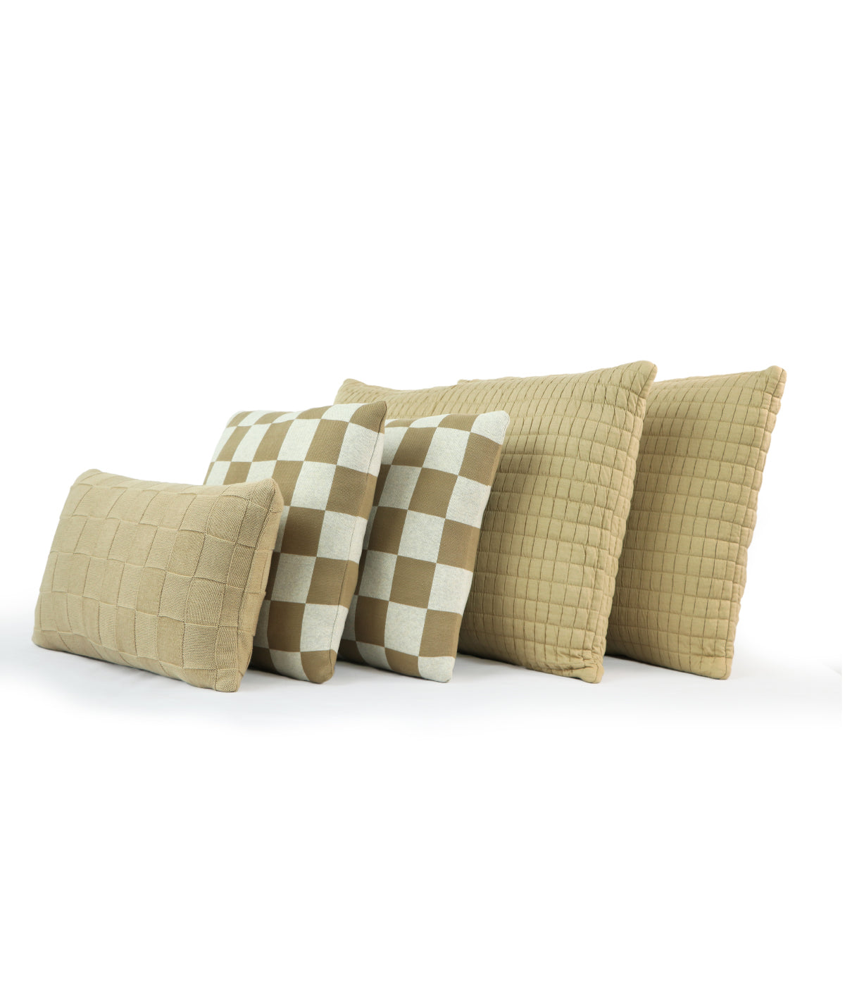 William Champagne 100% Cotton Knitted With Polyester Filled King Size Bed Cover With 2 Pillow Covers and 3 Cushion Covers (Set Of 6)