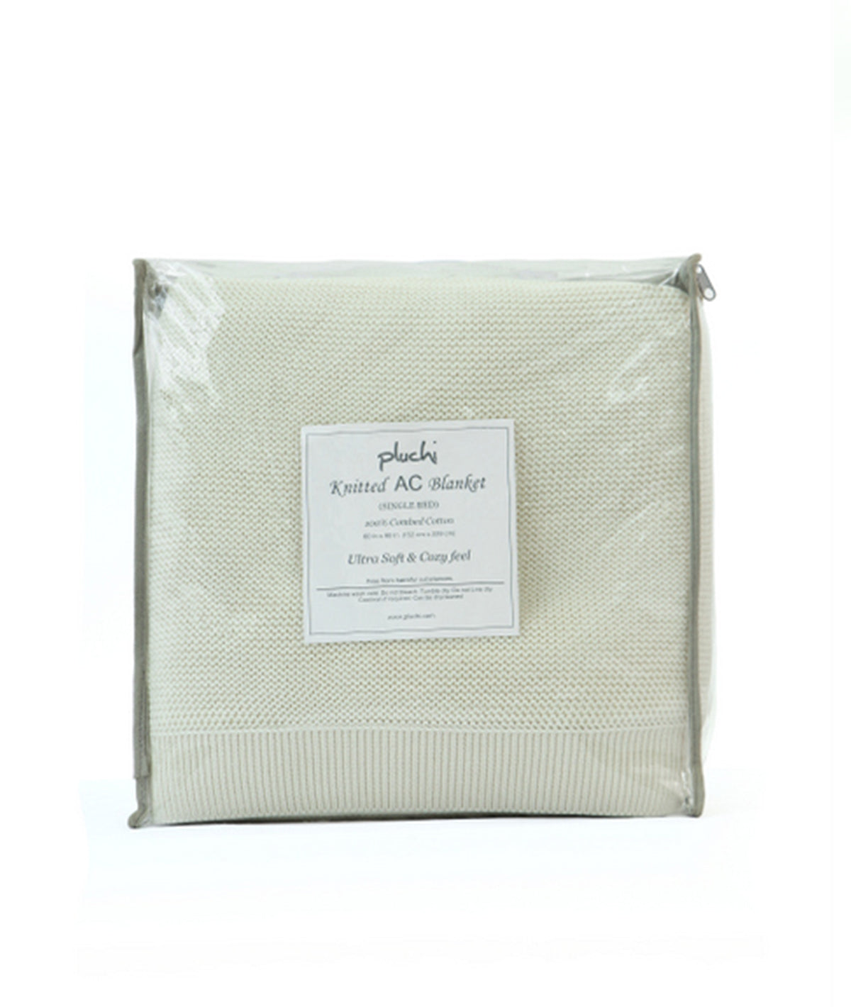 Transfer Knit Cotton Knitted AC blanket / Dohar for Round the Year Use in Natural Color  (152 cm x 228 cm)