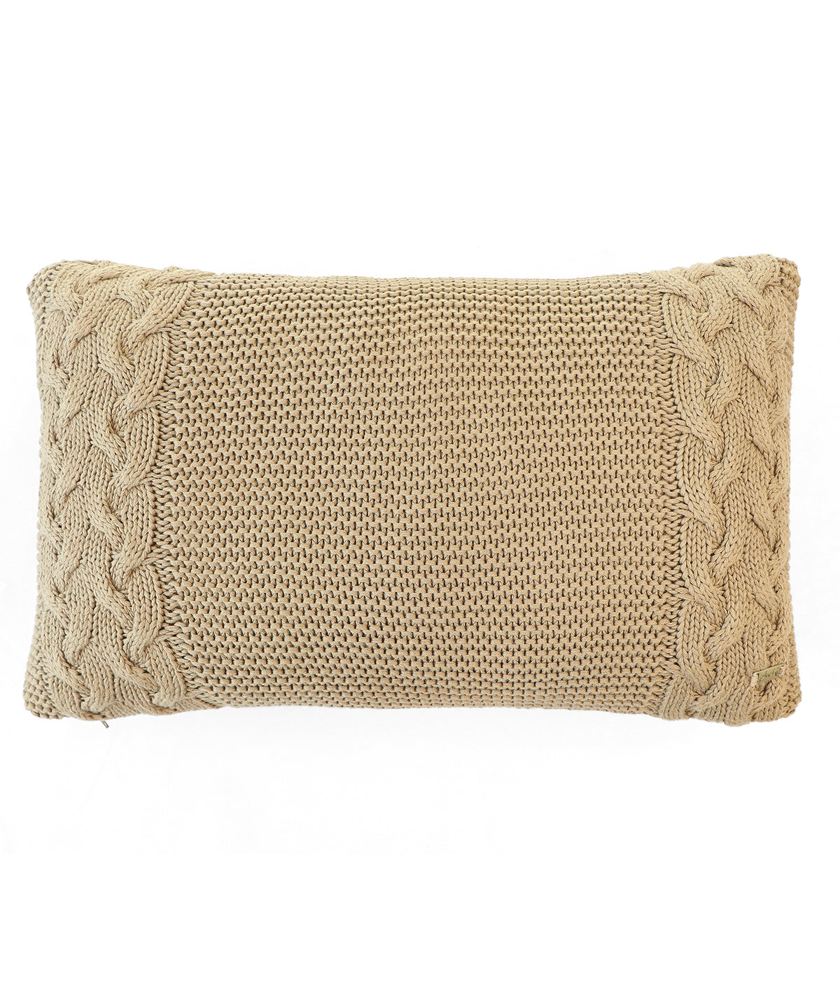 Archer Cotton Knitted Decorative Khaki Cream Color 12 x 20 Inches Pillow Cover