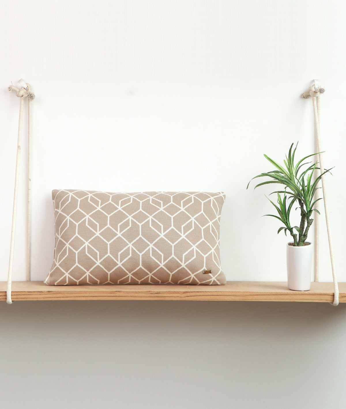 Trellis Cotton Knitted Decorative Stone & Natural Color 12 x 20 Inches Pillow Covers