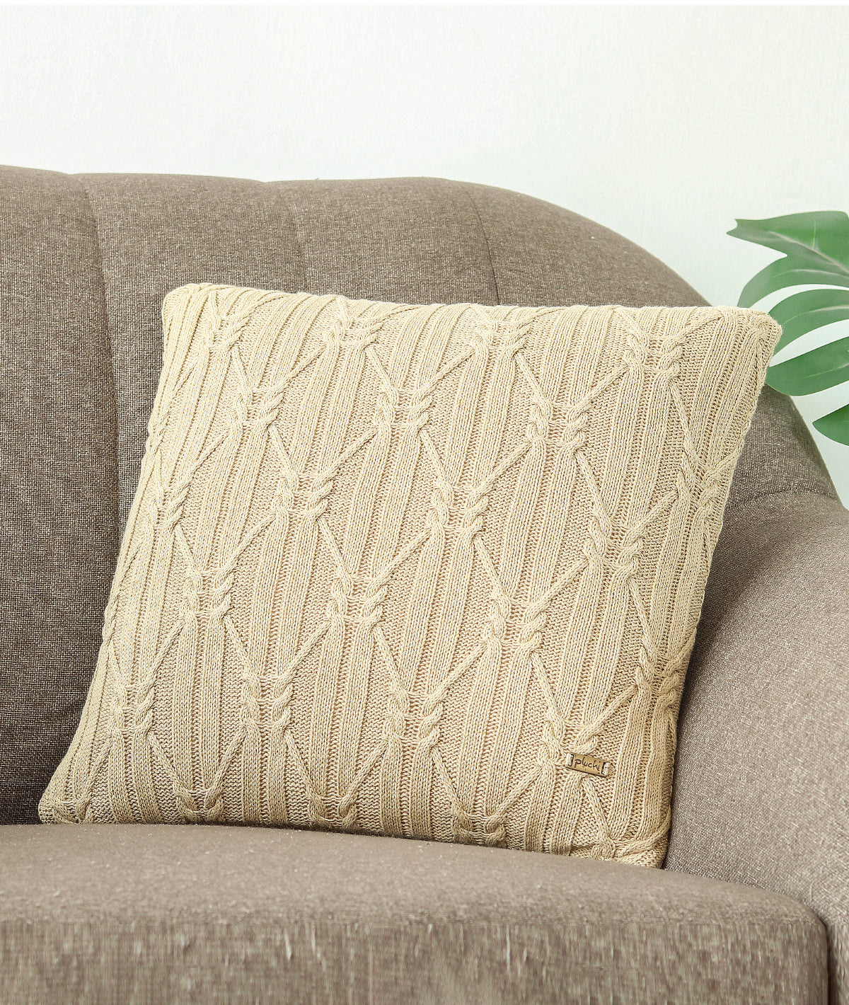 Holly Desert Sand Cotton Knitted Decorative 16 X 16 Inches Cushion Cover