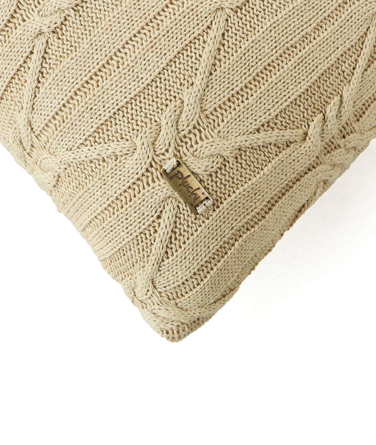 Holly Desert Sand Cotton Knitted Decorative 16 X 16 Inches Cushion Cover