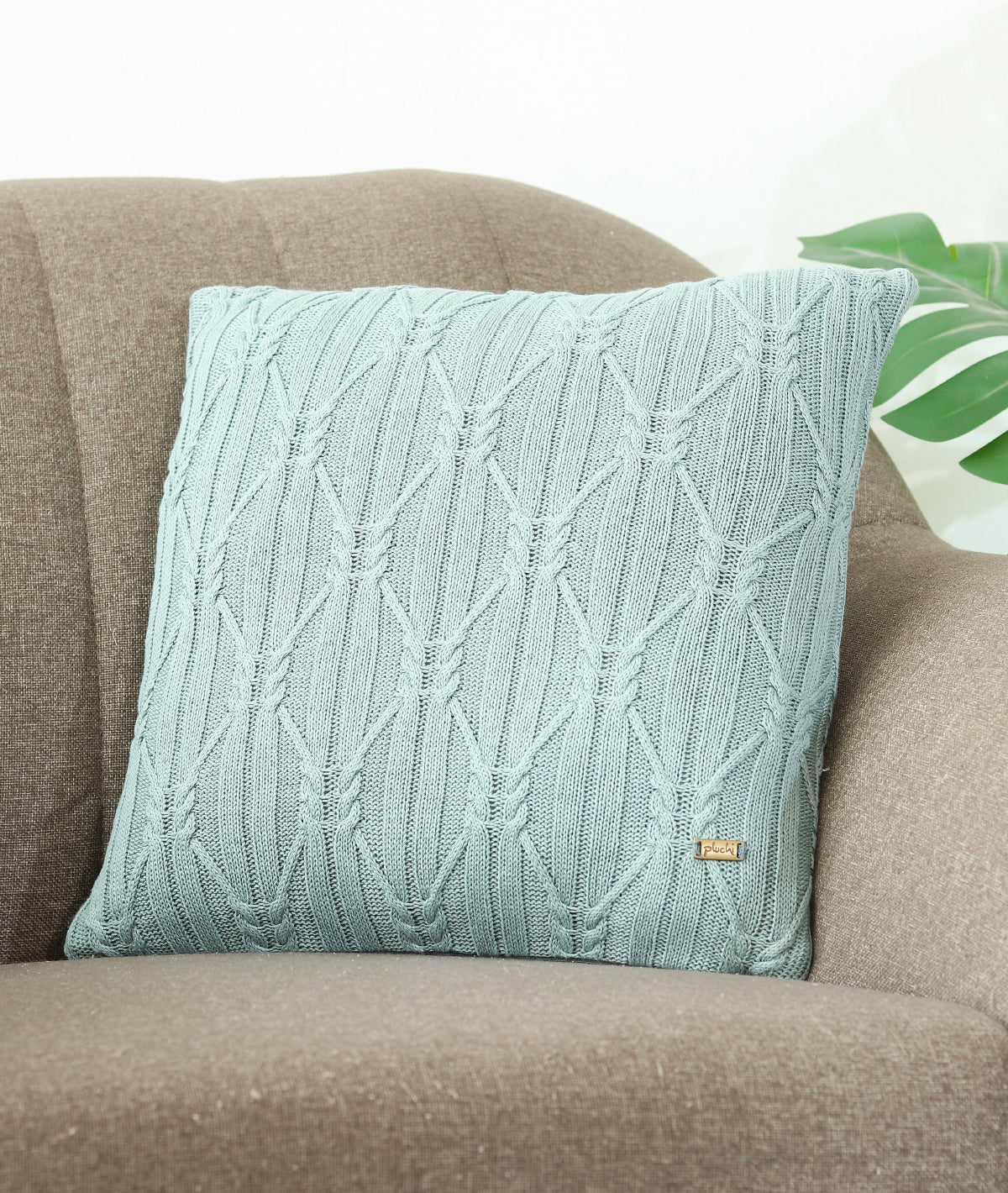 Holly Dull Blue Cotton Knitted Decorative 16 X 16 Inches Cushion Cover