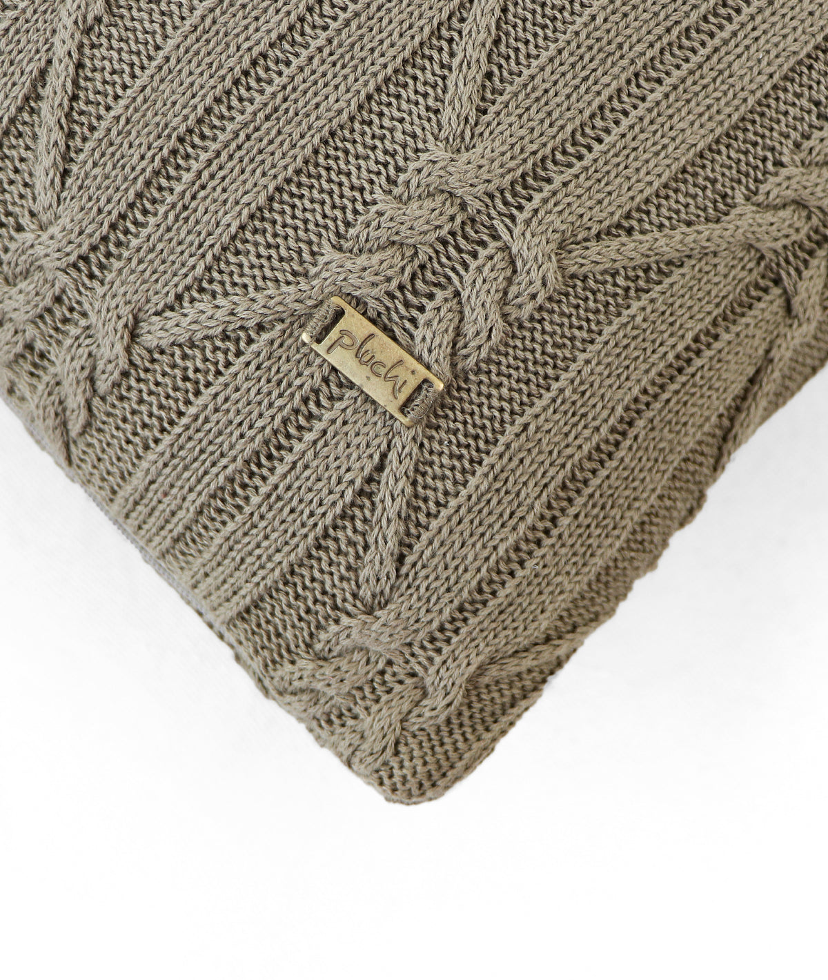 Holly Warm Grey Cotton Knitted Decorative 16 X 16 Inches Cushion Cover