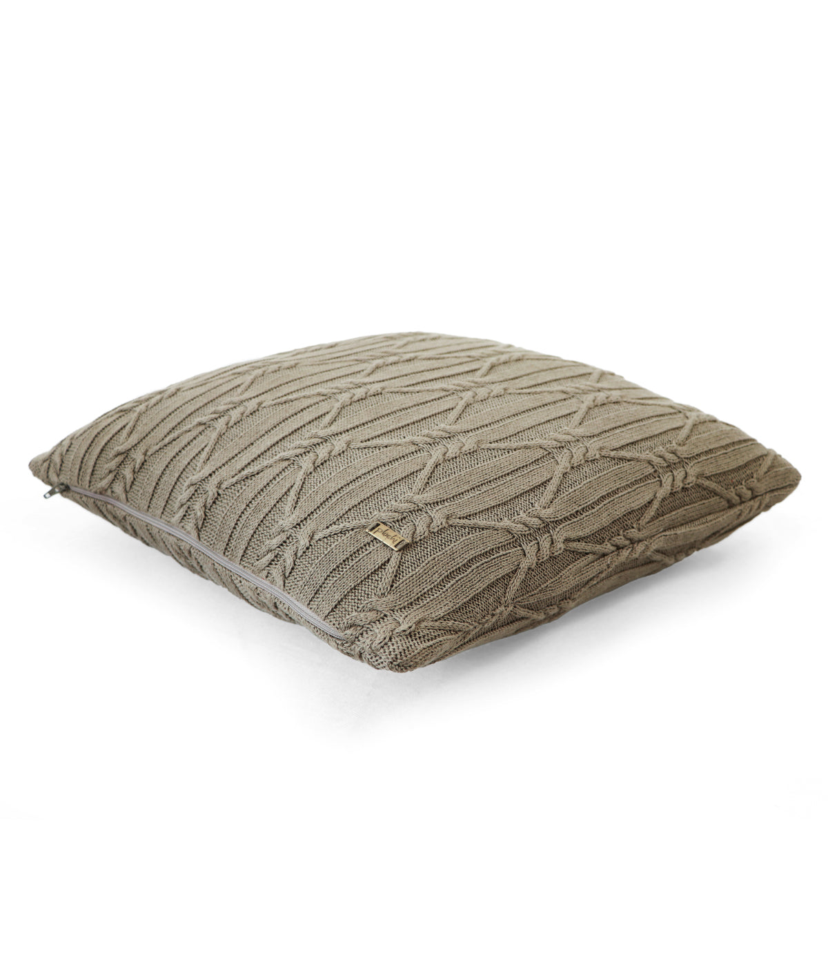 Holly Warm Grey Cotton Knitted Decorative 16 X 16 Inches Cushion Cover