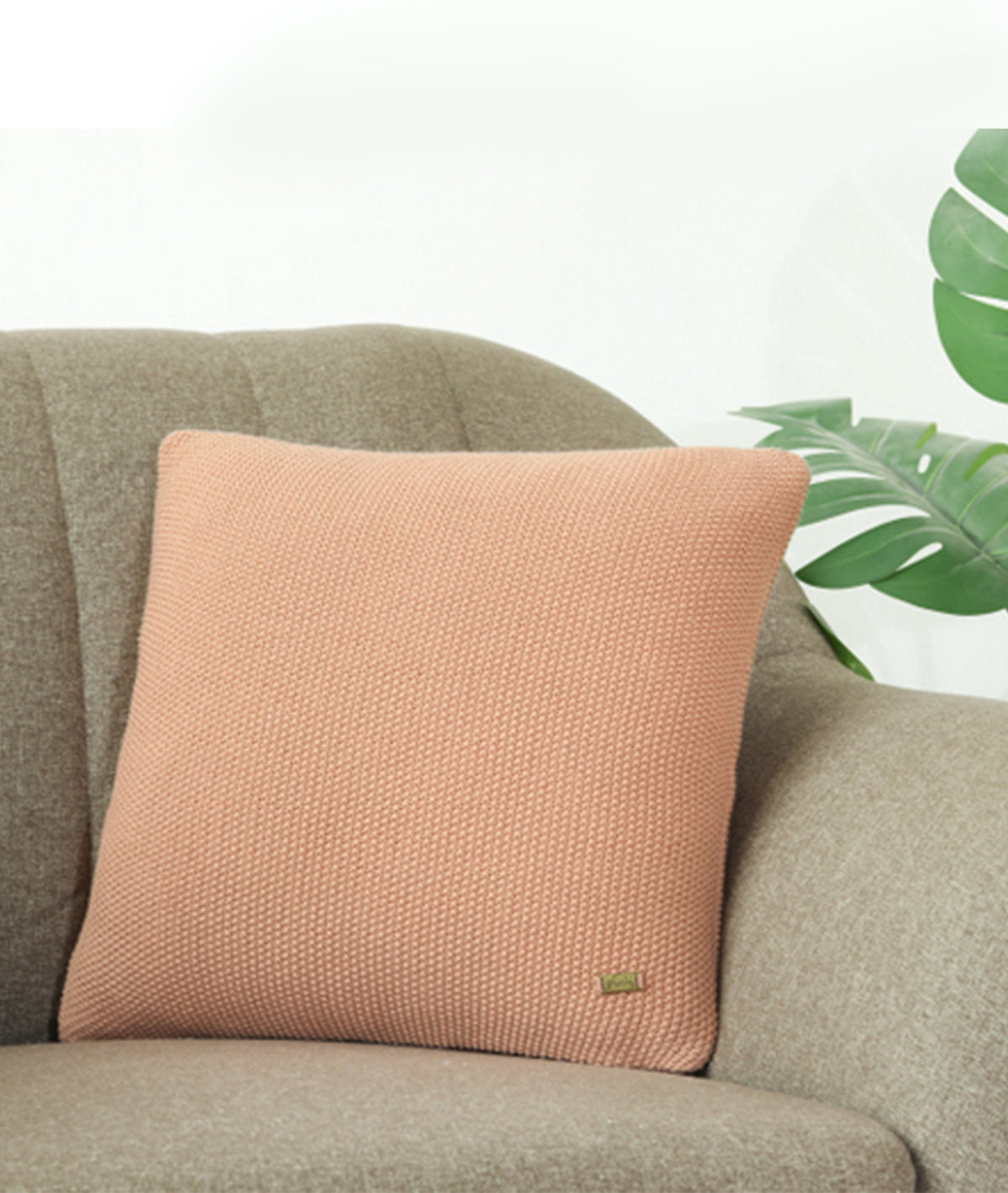 Mini Moss Knit Dusty Coral Cotton Knitted Decorative 16 X 16 Inches Cushion Cover