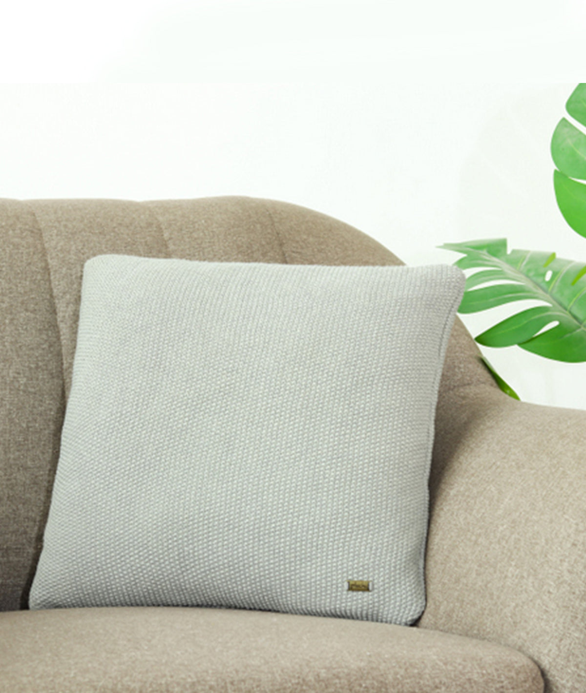 Mini Moss Knit Vanilla Grey Melange Cotton Knitted Decorative 16 X 16 Inches Cushion Cover