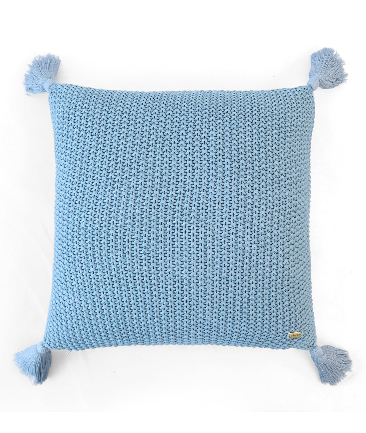 Moss Knit Cadet Blue Cotton Knitted Decorative 16 X 16 Inches Cushion Cover