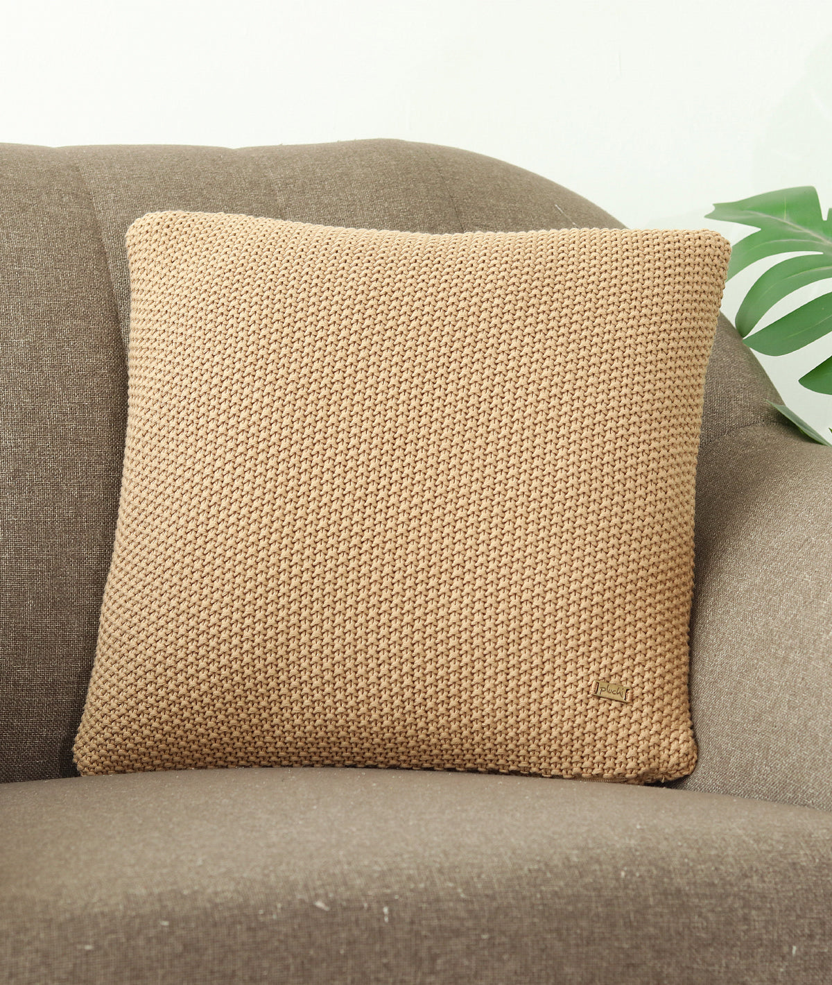Moss Knit Cuban Sand Cotton Knitted Decorative 16 X 16 Inches Cushion Cover