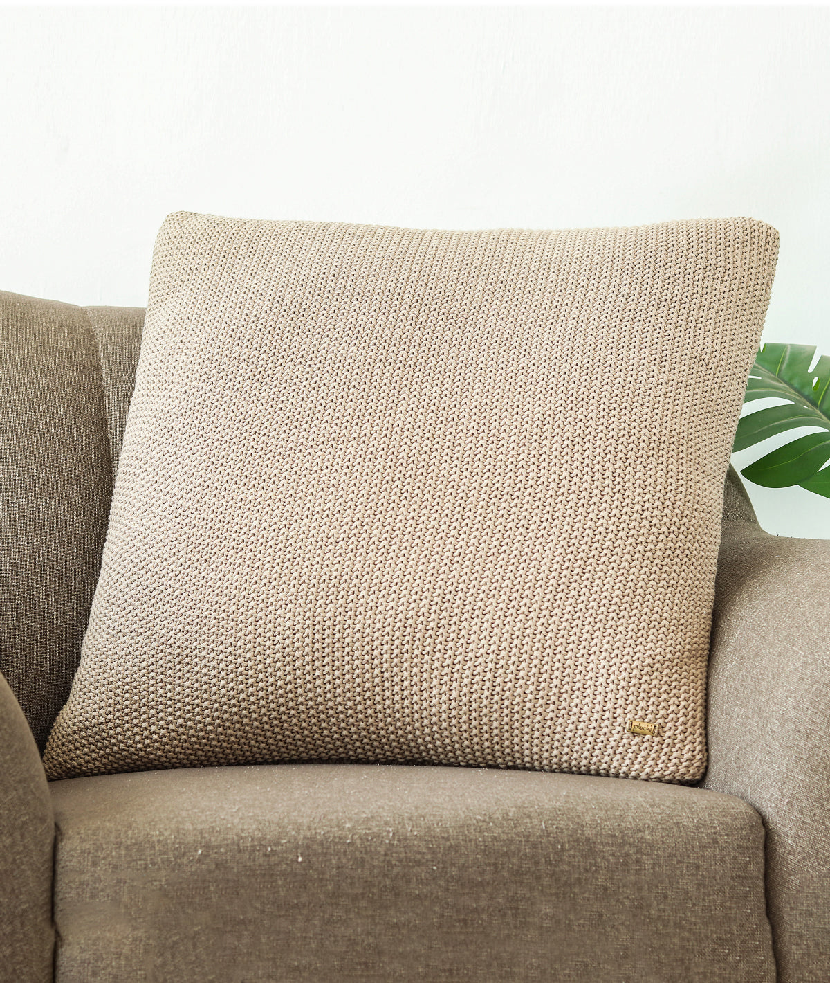 Moss Knit Stone Cotton Knitted Decorative 24 X 24 Inches Cushion Cover