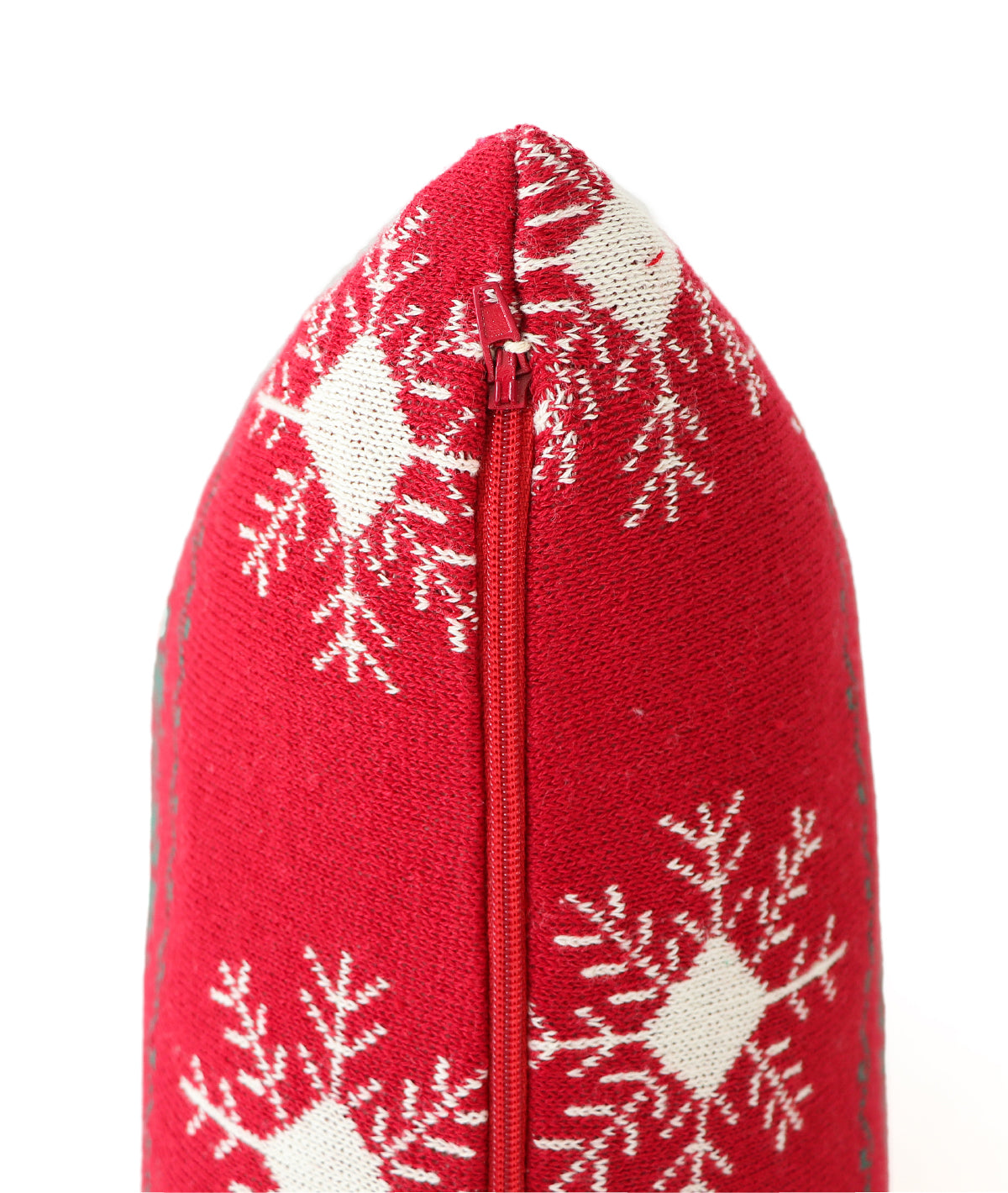 Reindeer & Snowflakes Cotton Knitted Decorative Cushion Cover (Red, Natural & Green) (20" x 20")