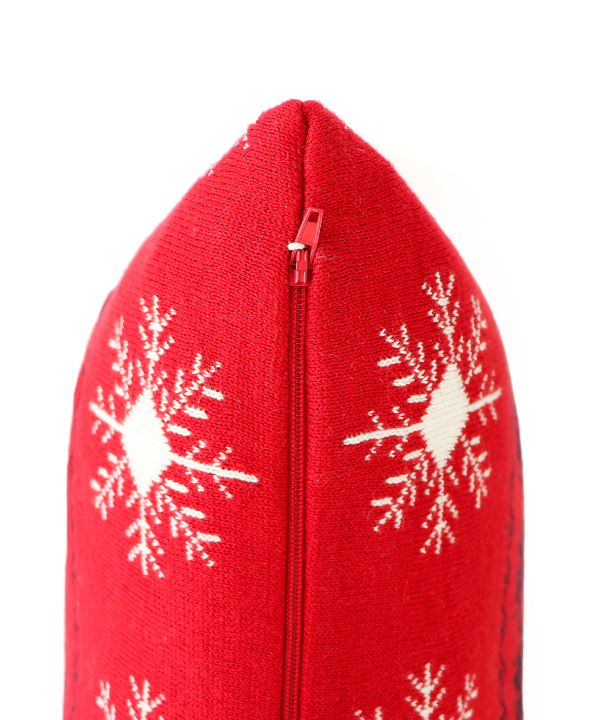Reindeer & Snowflakes Cotton Knitted Decorative Cushion Cover (Red, Natural & Black) (20" x 20")