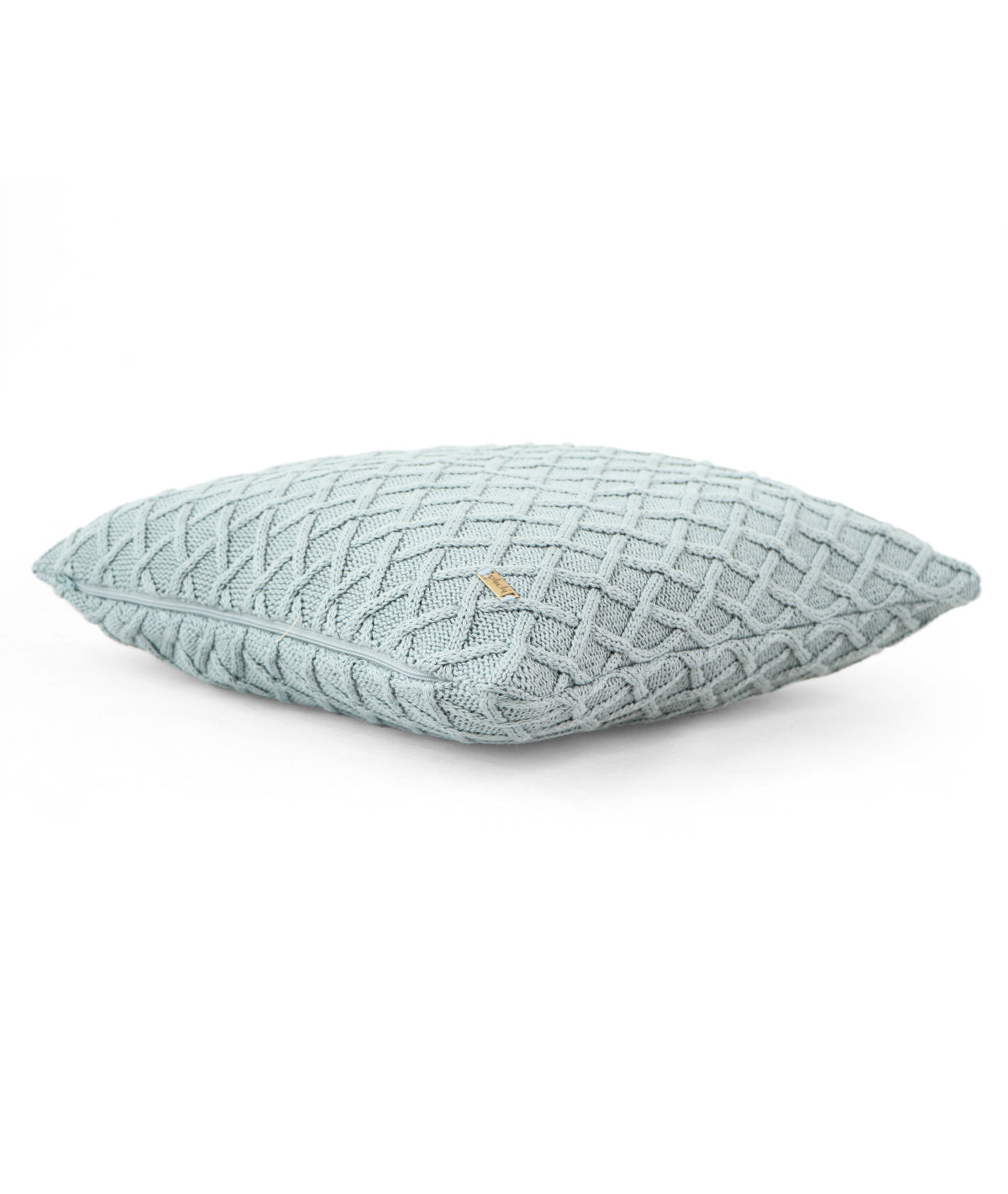 Crest Blue Grey Cotton Knitted Decorative 16 X 16 Inches Cushion Cover