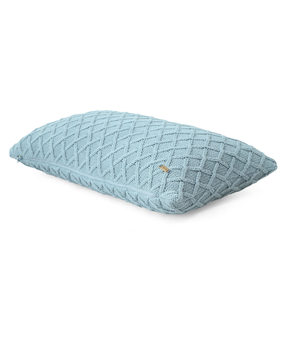 Crest Blue Grey Cotton Knitted Decorative 12 X 20 Inches Cushion Cover