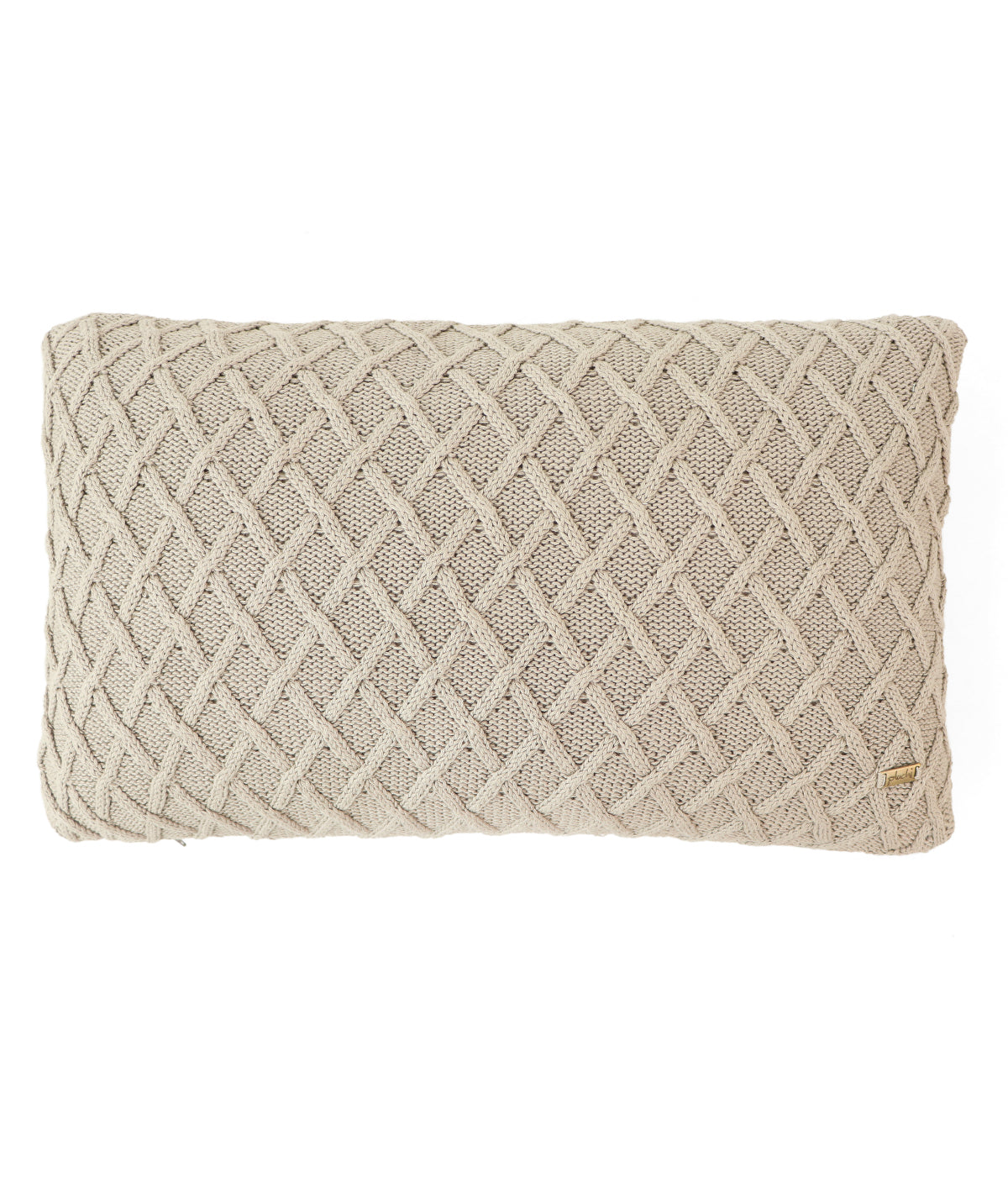 Crest Oatmeal Cotton Knitted Decorative 12 X 20 Inches Cushion Cover