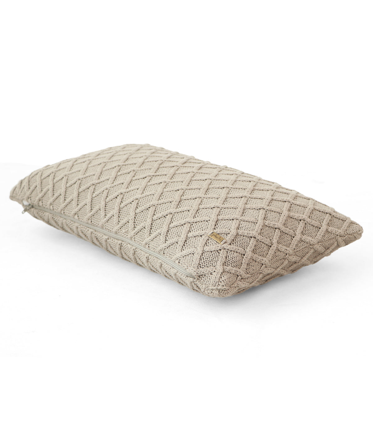 Crest Oatmeal Cotton Knitted Decorative 12 X 20 Inches Cushion Cover