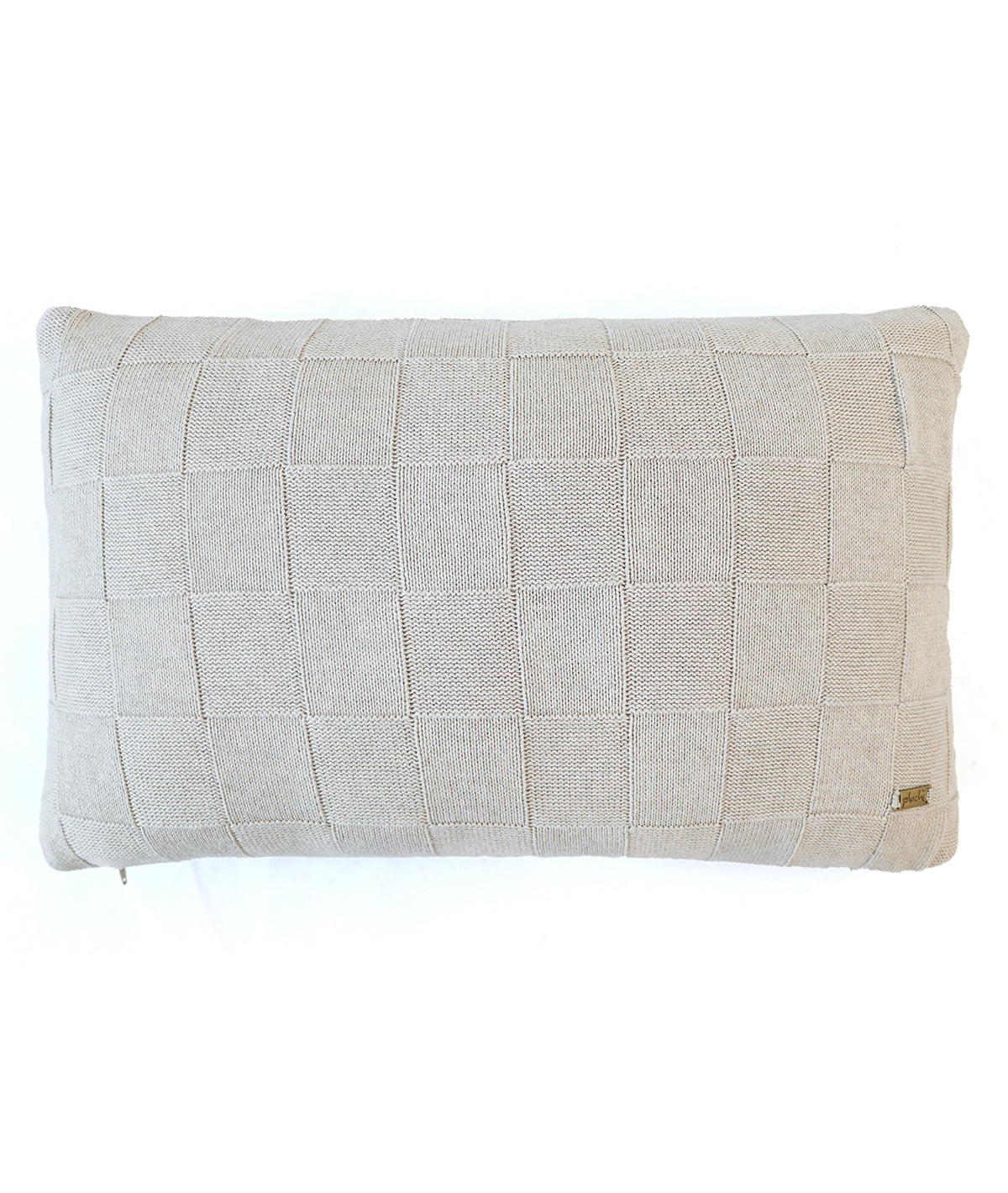 Square Check Cotton Knitted Decorative Beige Color 12 x 20 Inches Cushion Cover