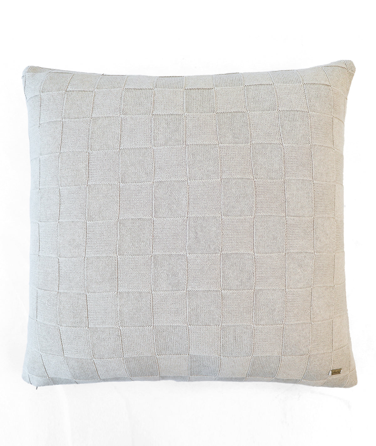 Square Check Cotton Knitted Decorative Beige Color 24 x 24 Inches Cushion Cover