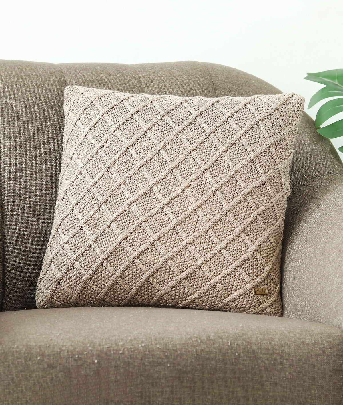Shannon Cloudy Grey Cotton Knitted Decorative 16 X 16 Inches Cushion Cover