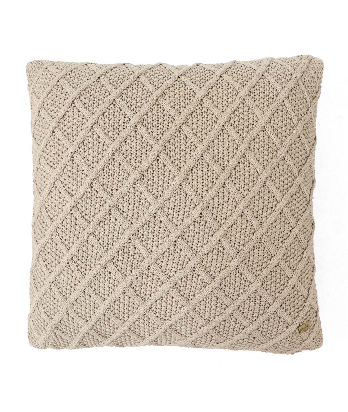 Shannon Cloudy Grey Cotton Knitted Decorative 16 X 16 Inches Cushion Cover