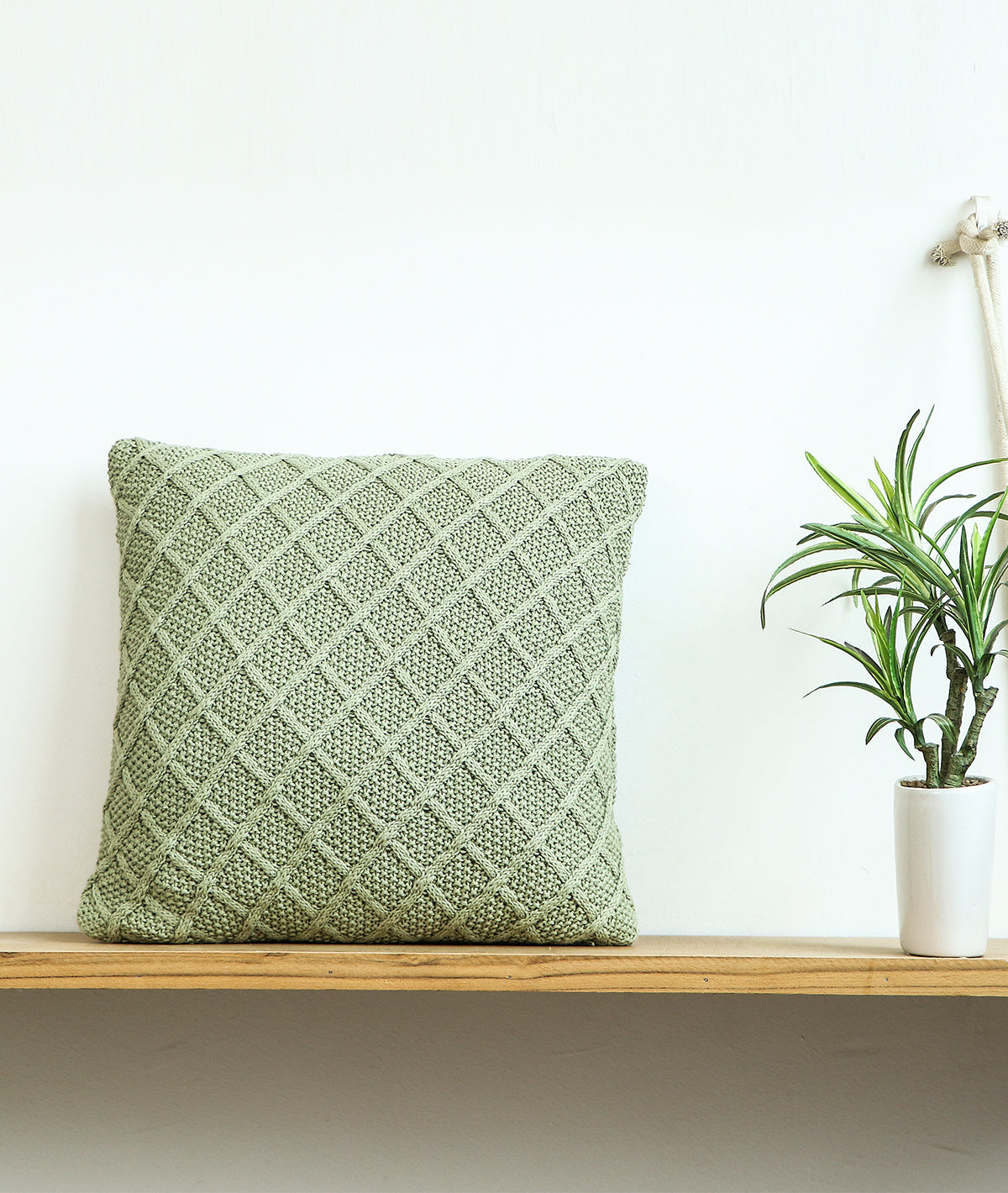 Shannon Mint Cotton Knitted Decorative 16 X 16 Inches Cushion Cover
